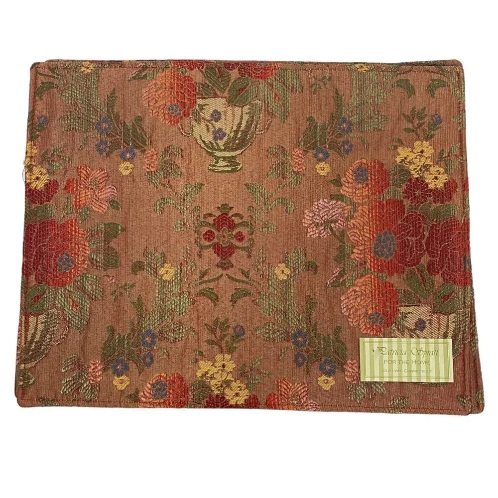 Patricia Spratt Tapestry Floral Placemats Set of 4 Brown Red Reversible NWT